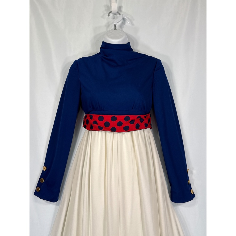 Lillie Rubin Vintage 60s 70s Hostess Maxi Dress Blue White Red Empire Waist XS - Picture 2 of 10